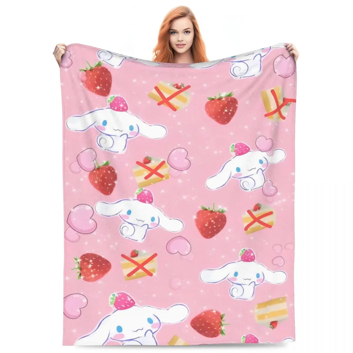 Cinnamoroll Miniso strawberry Blankets Picnic Flannel Throw Blanket For Outdoor Warm Soft Customized Quality Bedspread Gift