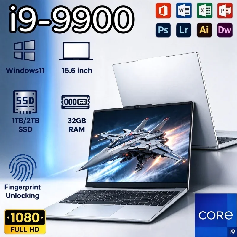 15.6 Inch Windows 11 Notebook Intel Core I9 9900 32GB RAM 2TB SSD Fingerprint Unlock Laptop For Office Tasks And Entertainment