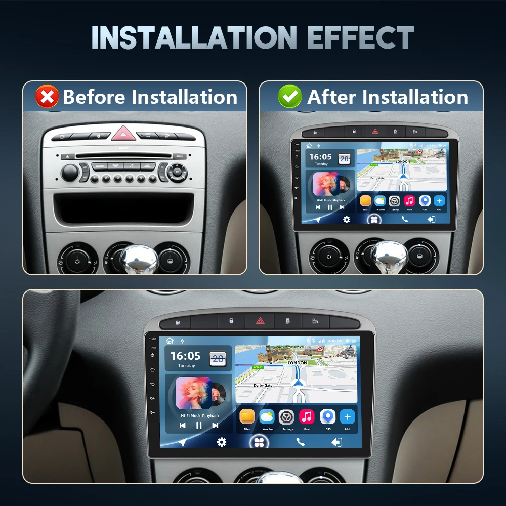 Podofo 4G Carplay 2DIN Android Radio Multimedia para coche, reproductor para Peugeot 308 408 2007 2008-2015 DSP, navegación GPS, WIFI, RDS, Bluetooth, Android, autoradio, receptor FM