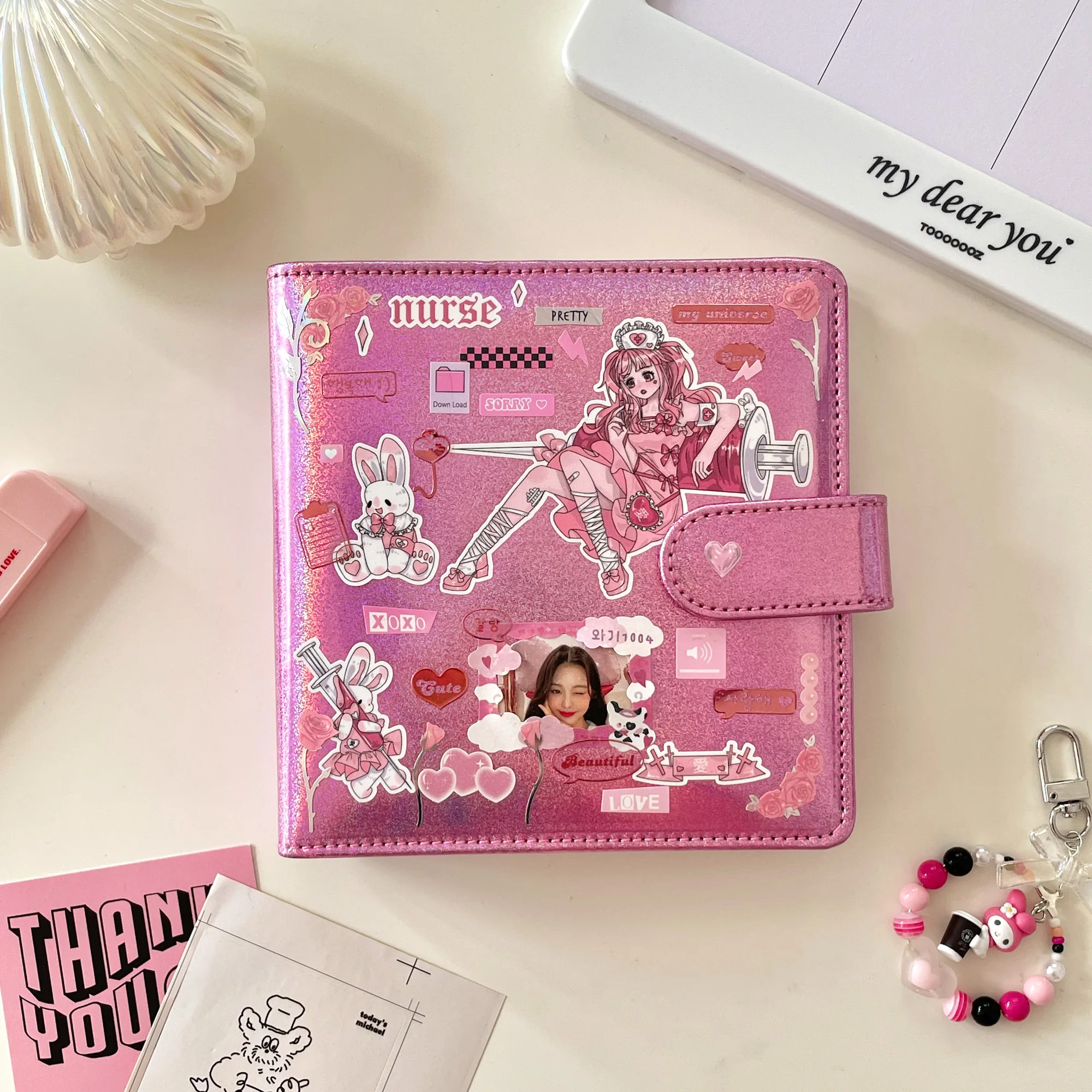 

MINKYS New Square Laser Bling PU Leather Photocards Collect Book Binder Notebook Cover Diary Agenda Planner Stationery