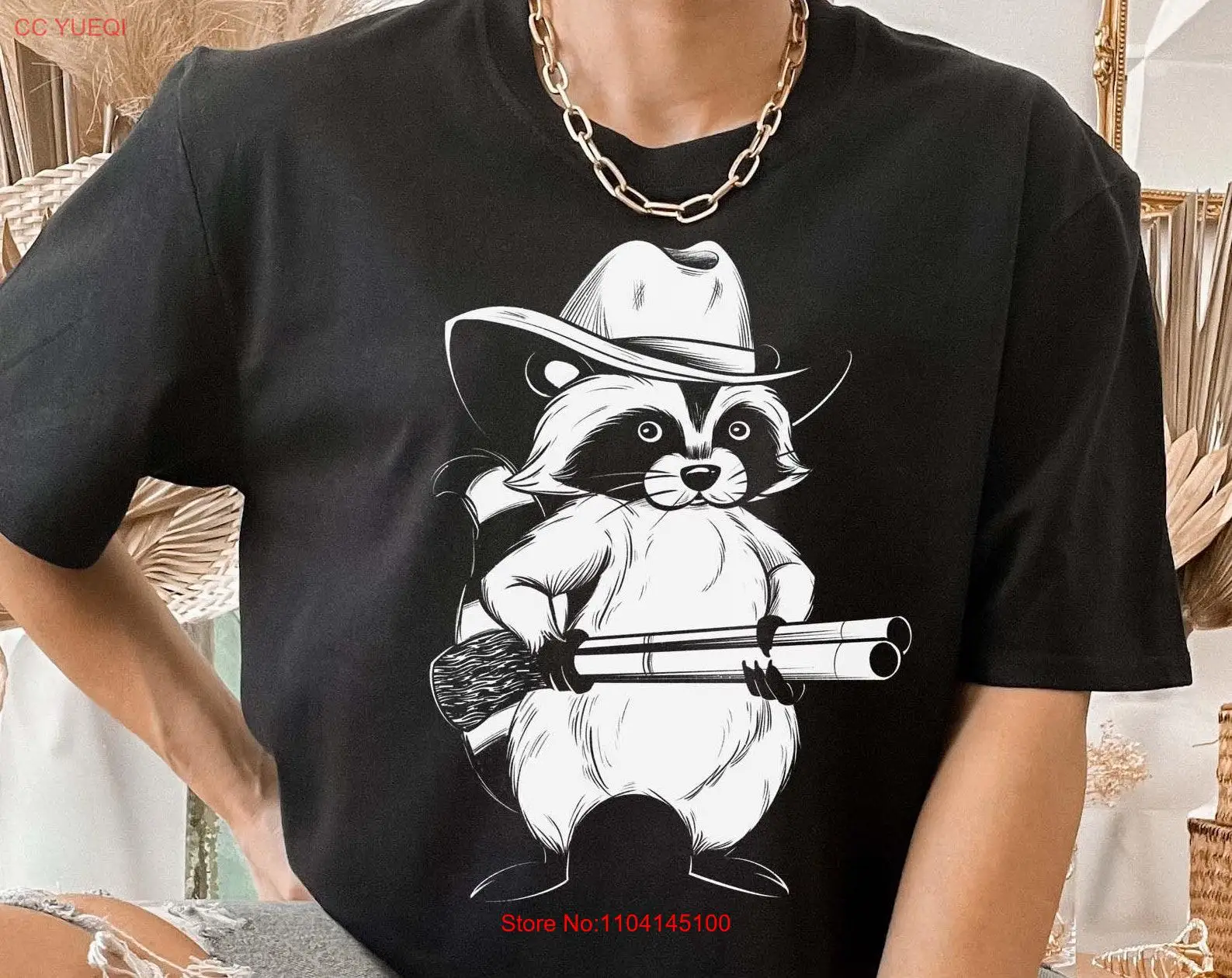 Cowboy Raccoon T Shirt Funny Western Meme Trendy Wild WesT Silly Retro Weird s long or short sleeves