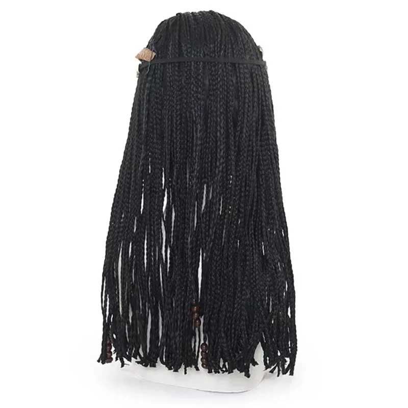 A 1 Headband Medium Length Black Braided Dreadlock Cosplay Wig with Headwear for Halloween Christmas School Thanksgiving Day