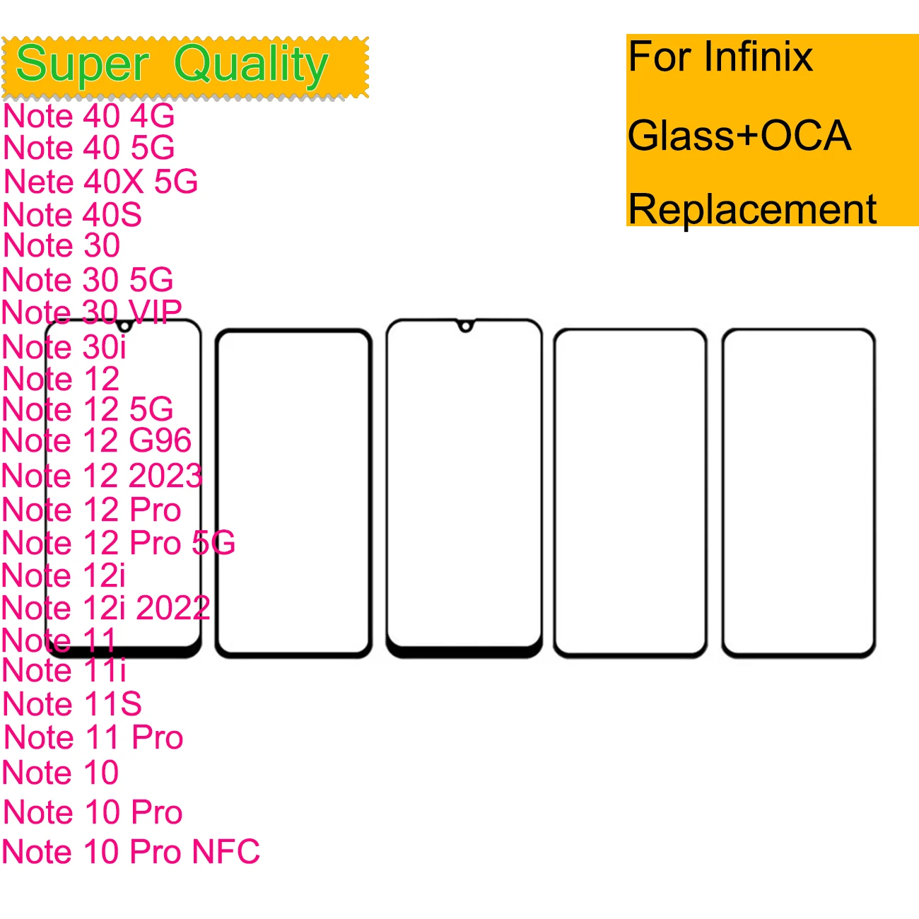 

10Pcs/Lot For Infinix Note 50 50X 40 40X 5G 40S 30 Pro 30i 12 12i 11 11S 10 Touch Screen Front Outer Glass Panel Lens With OCA