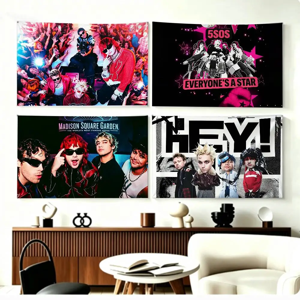 Pop Rock5SOS-5 Seconds of Summer Flags Wall Hanging Background Art Banner for Bedroom Home Outdoor Decor