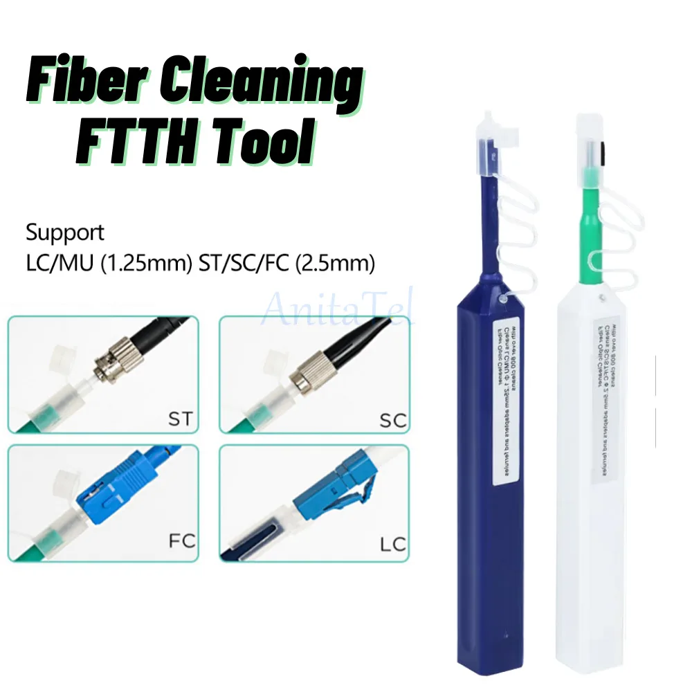 Optic Fiber Cleaner Pen Cleaning Tools LC SC FC 2.5mm Cleaner Pen Stick Kit for Optical Adapter Ferrules 800 times Cleaning