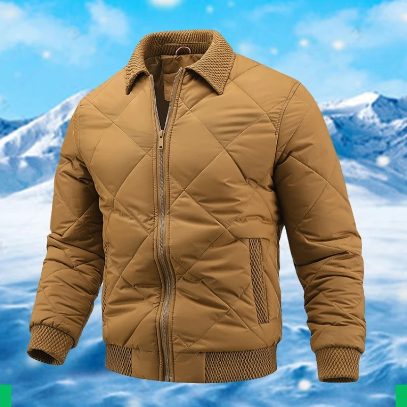 

Streetwear Retro Quilted Jacket Men's Stand Collar Cotton Padded Motorcycle Coat Winter Cotton Liner Loose Outwear Puffer Jacket