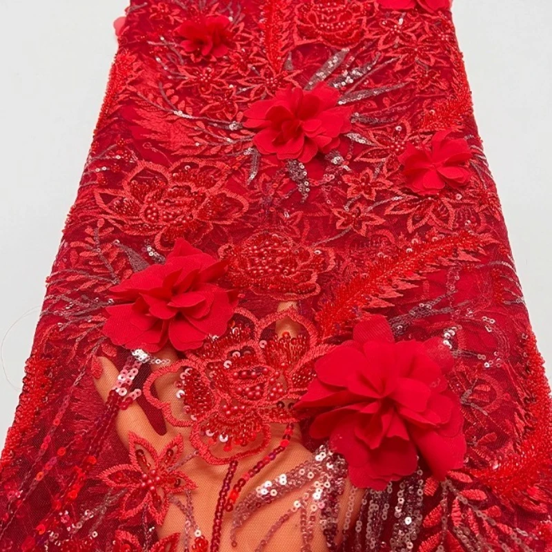 

French luxurious silk fabric, 3D stereoscopic pattern African sequin high-quality embroidered lace fabric