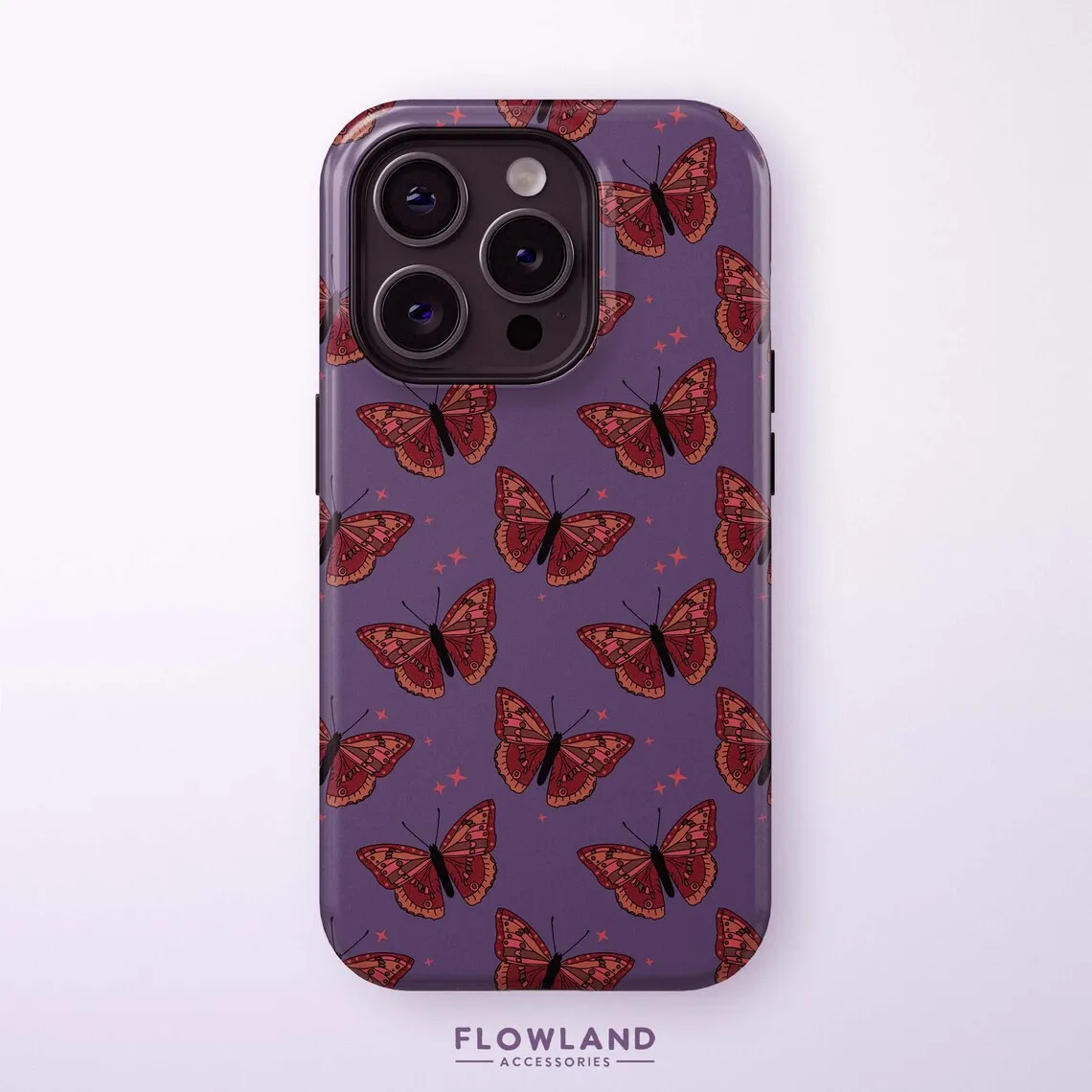 

Luxury Purple Butterfly Pattern Design Phone Case for iPhone 17 16 15 14 13 12 11 Air Pro Max Plus Luxury Double-layer Cover