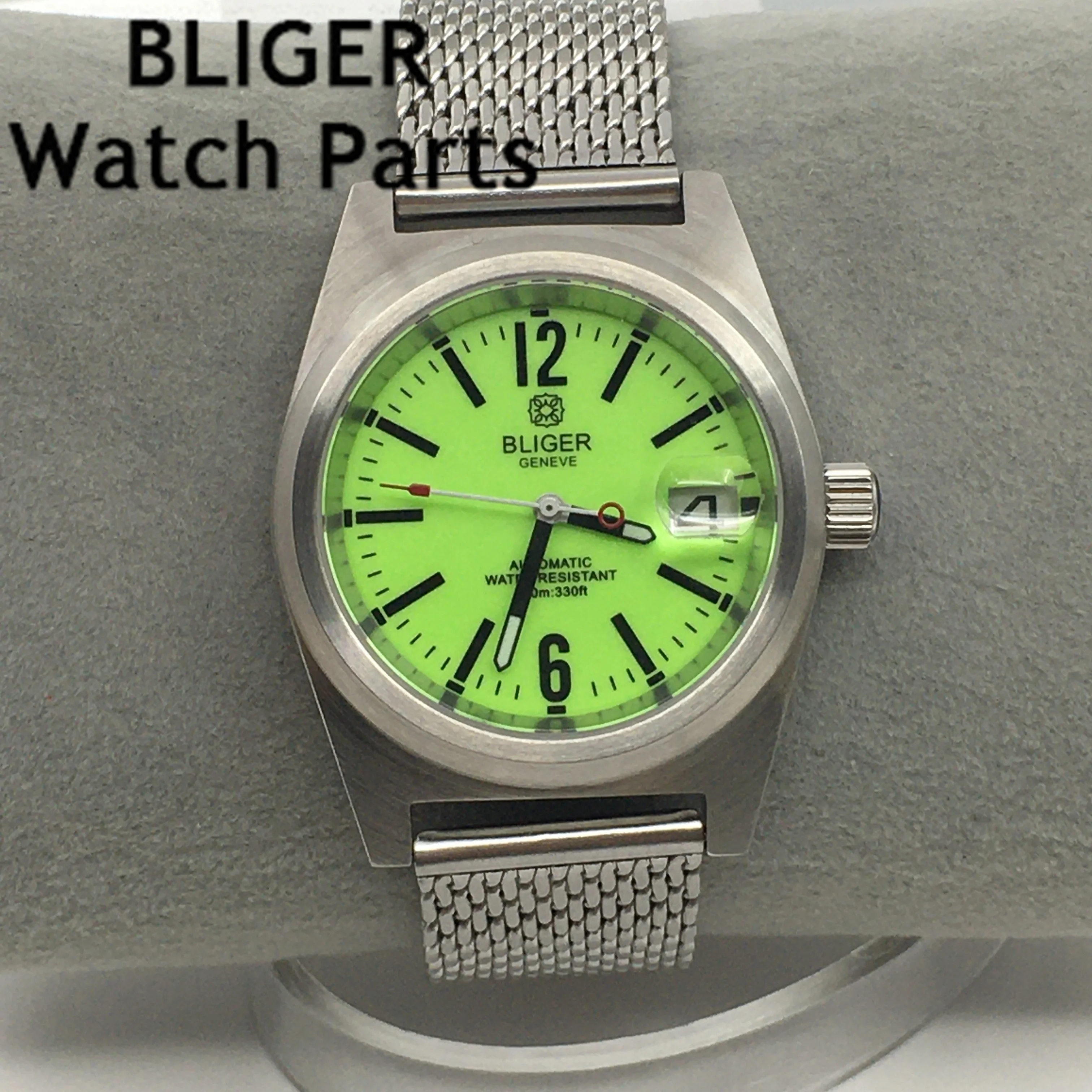 BLIGER 38mm New Mechanical Men Watch NH35 Date Solid Case Mental Bracelet Sapphire Glass Black White Dial