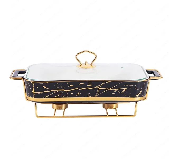 Nordic rectangular binaural ceramic pot baking pan light luxury hotel tableware