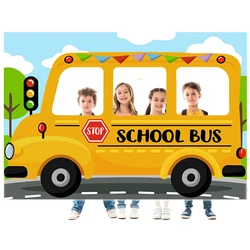 1.5 * 1M school bus showing face, welcome back to school background fabric, back to school season, school classroom decoration