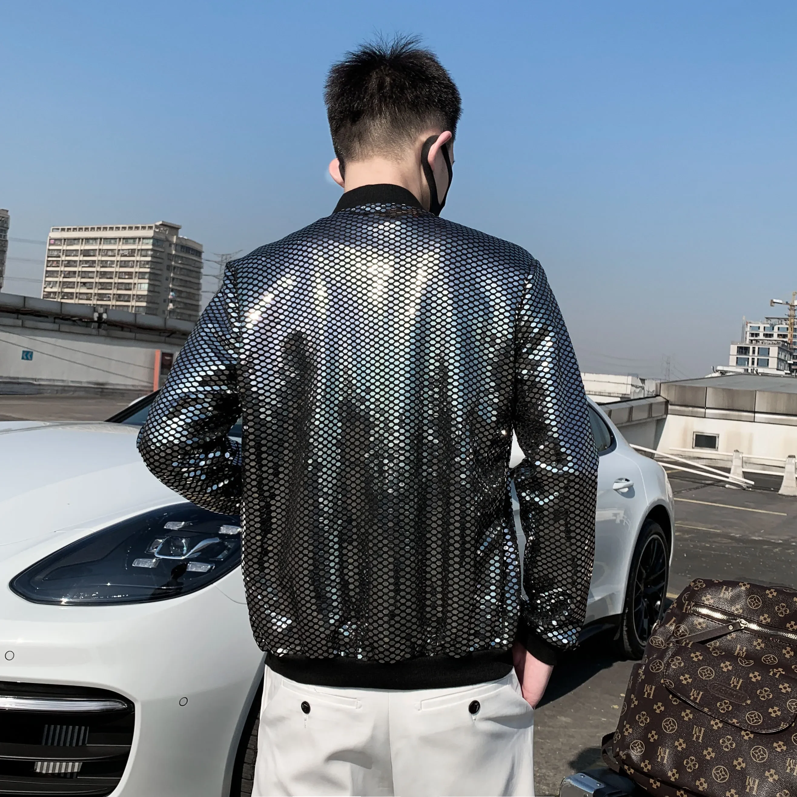 2024 Spring Men\'s New Diamond Jackets Men Hip Hop Y2K Bombers Jacket Night Club Stage Streetwear Thin Coat Clothing Veste Homme