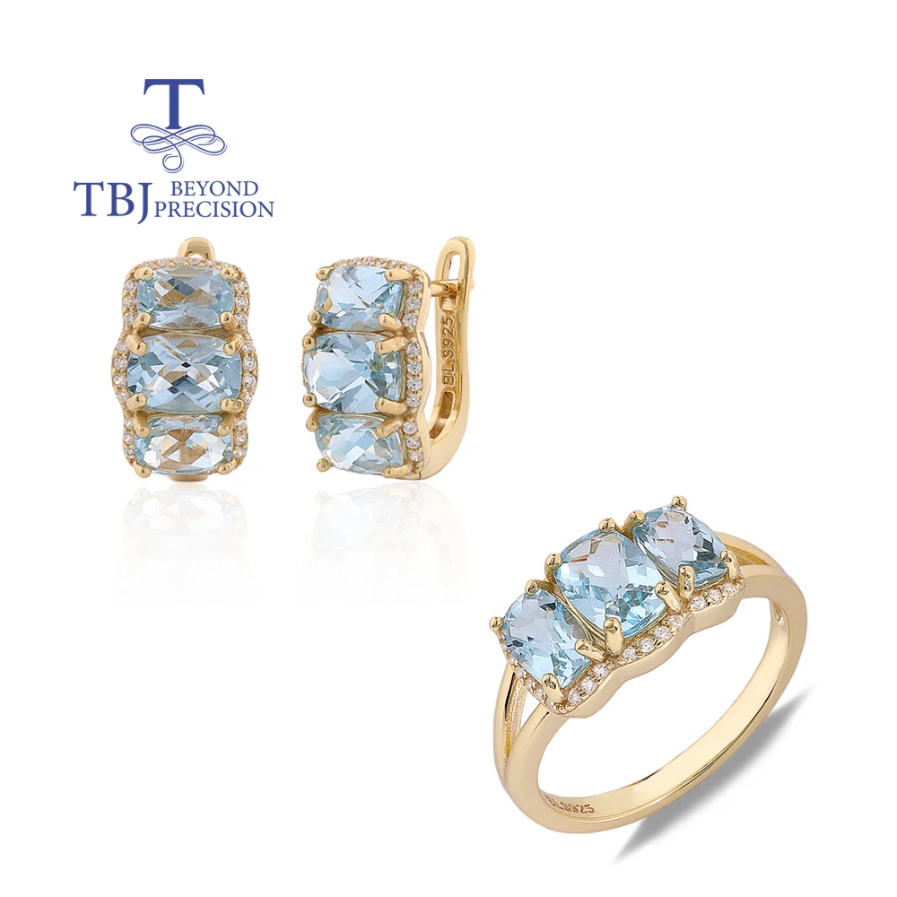 

Natural sky blue topaz Ring earrings Set 925 sterling silver November Birthstone fine jewelry for Women's Anniversary party gift