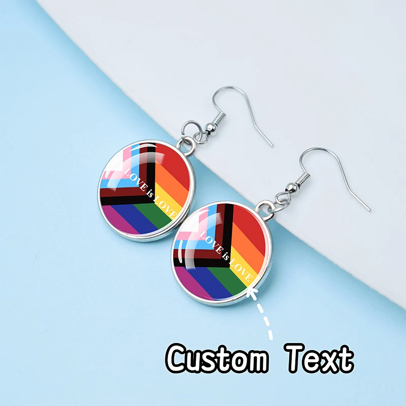 Personalized Custom Text Metal Earrings Rainbow Patterns Proud Month Decorations, Proud Month Gifts Couple Earrings