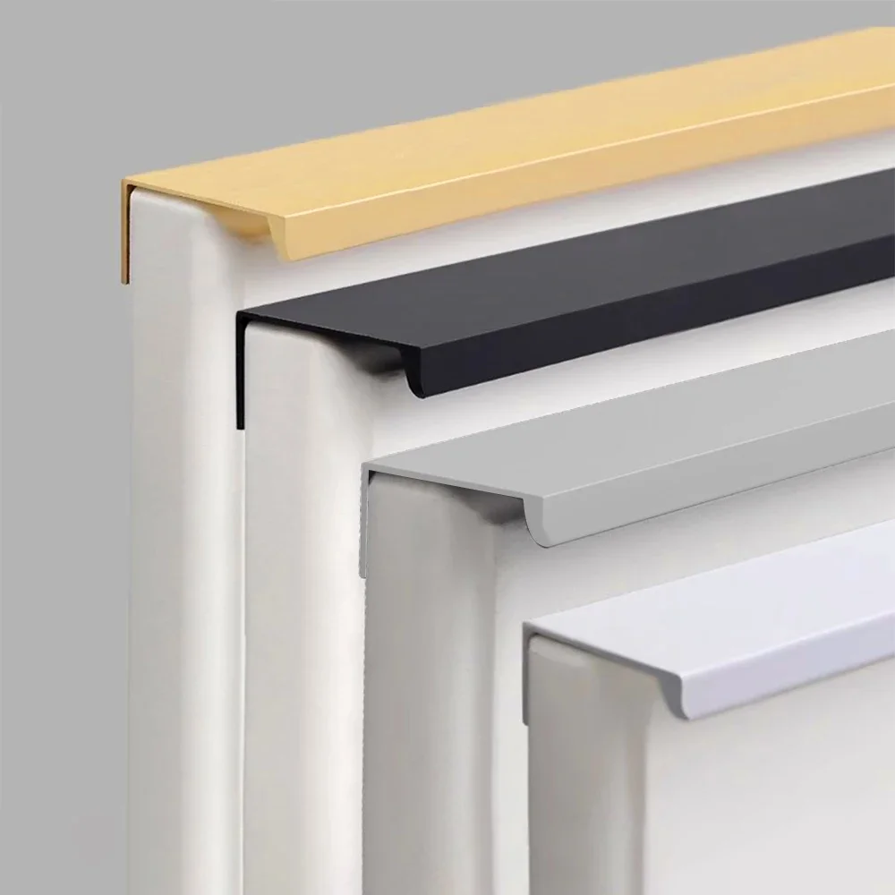 Non-punch Furniture Handle Brushed Gold Silver Matte Black Lacquer White Cabinet Handles Hidden Handles for Cabinets and Drawers