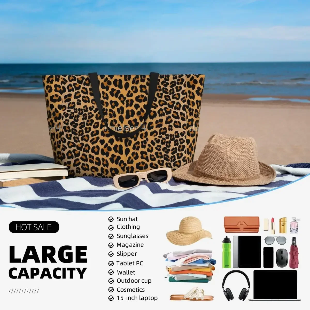 Bolsa de viaje de playa con estampado de leopardo, bolso de mano personalizable, regalos de compras, regalo de cumpleaños, patrón multiestilo