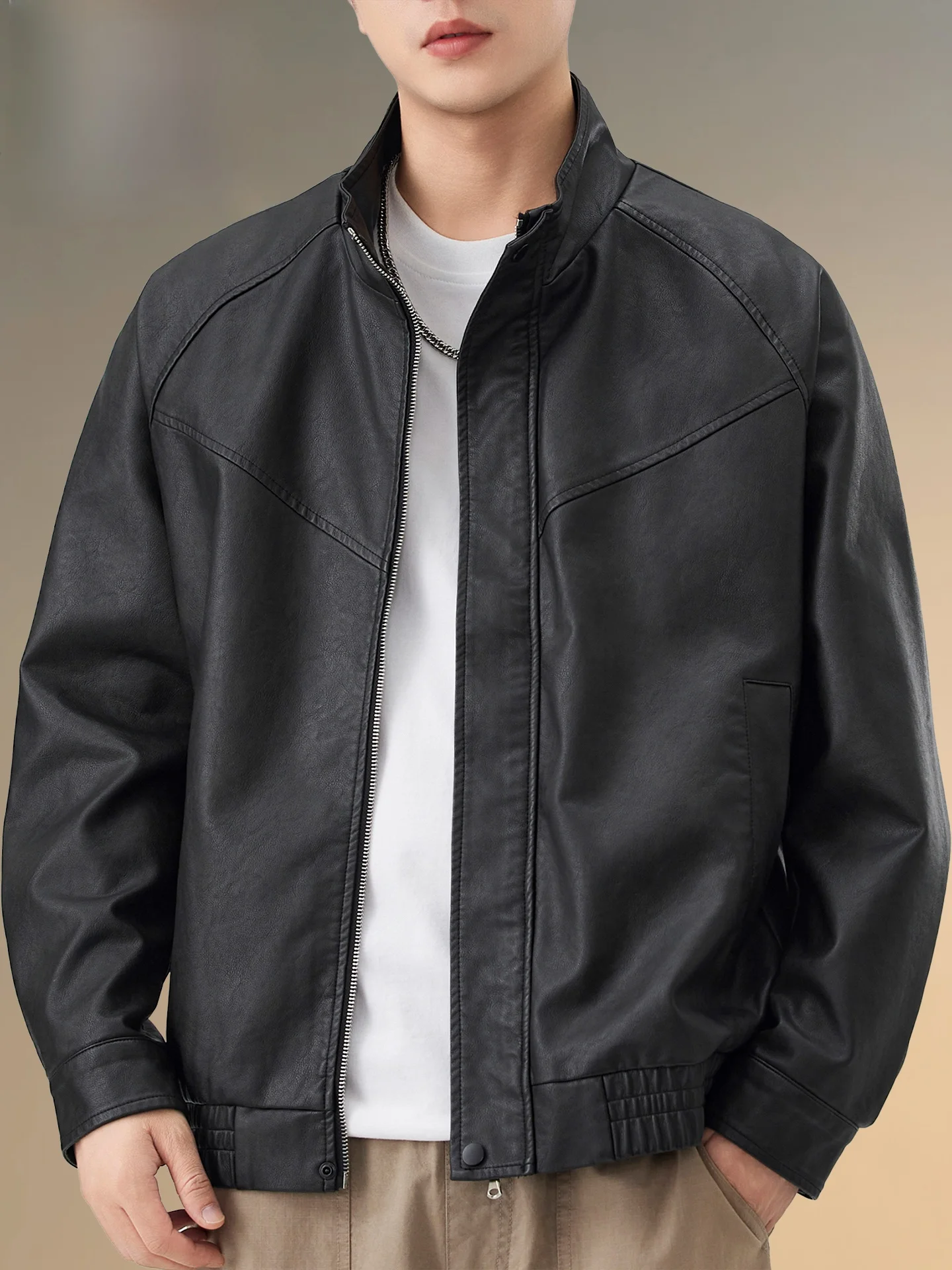 

Pierre Cardin Men's PU Leather Jaet Loose Fit Stand Collar Outdoor Casual Sle Spring Autumn New Arrival