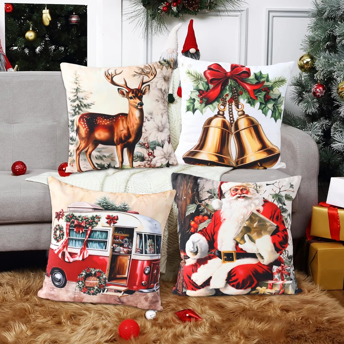 Christmas Peach Skin Pillowcase Merry Christmas Decoration for Home 2024 Xmas Throw Pillowcase Sofa Ornaments New Year Gift 2025