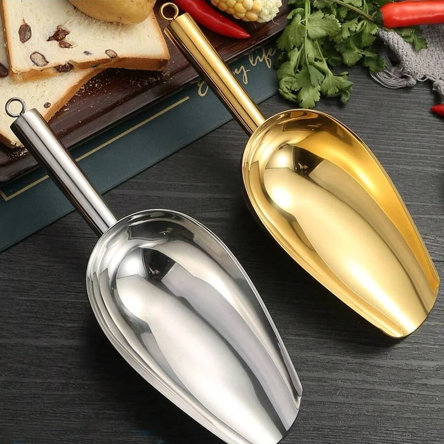 Stainless Steel Ice Shovel, Flats Bottom Ice Cube Shovel, Bar Tool, Supermarket Rice Shovel, Sugar Block Tea Shovel