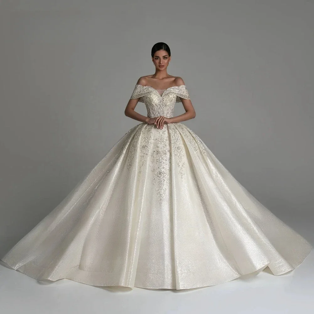 Robe de Mariée de Luxe Personnalisée, Tenue de Bal Sexy, à Paillettes Brillantes et Perles, pour Patients, Princesse, Haute Qualité, 2025