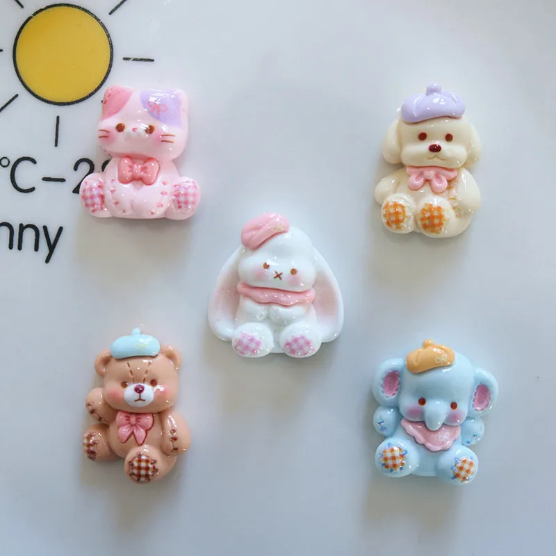 10pcs Cartoon Shiny Animal Long-Eared Rabbit Elephant Resin Decorative Accessory DIY Handmade Hair Clip Phone Case Decoration