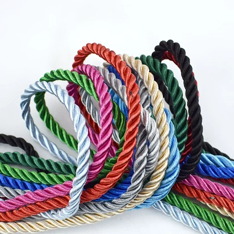 Meetee 10/20M 5mm 3 Shares Twisted Cotton Nylon Cords Colorful DIY Craft Braided Decoration Rope Drawstring Belt Accessories