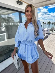 2024 New Summer Striped Sets To Dress Casual Shirts And Short Skirt Sets For Women 2 Pieces Fashion Holiday Female Outfits