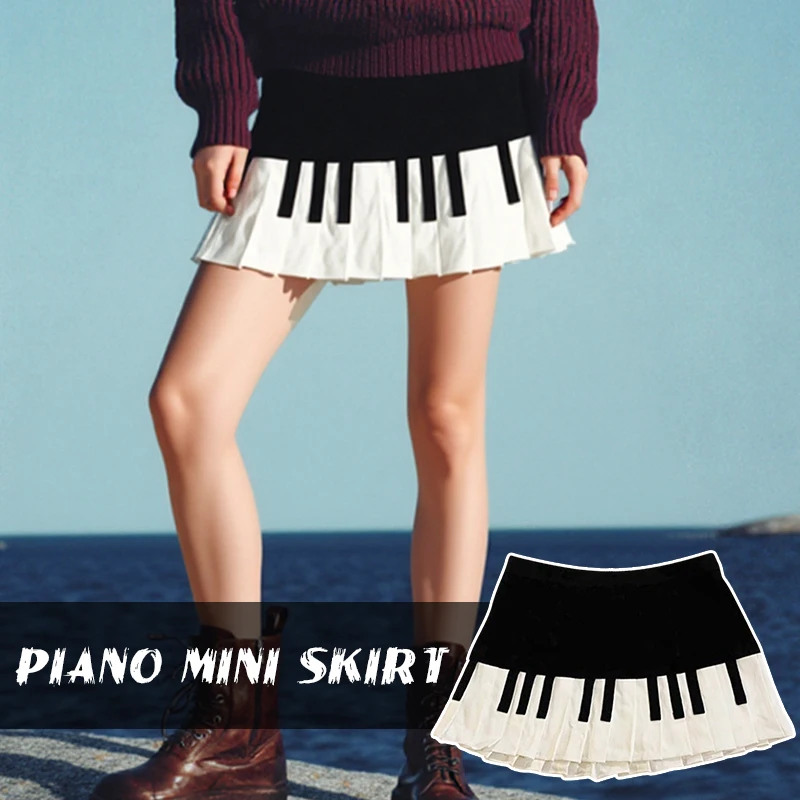 

1PC Retro Black and White Piano Elements Design Women Skirt Vintage Summer 2025 New Versatile Short Girls Skirt
