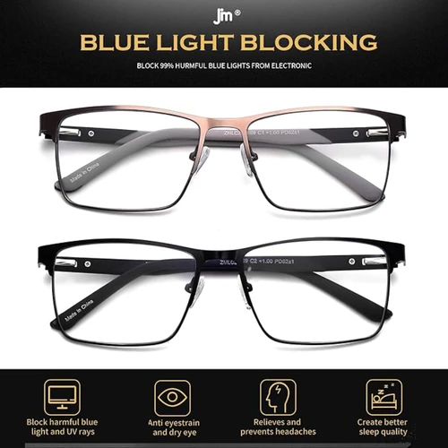 Imagen 2 del producto JM-gafas de lectura cuadradas de Metal para hombre, lentes multifocales progresivas para presbicia para personas mayores, con bloqueo de luz azul