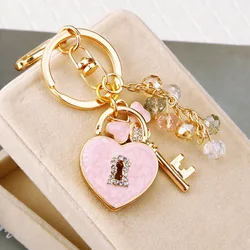 Rhinestone Key Heart Lock Keychain Cute Sparkle Key Ring Purse Bag Backpack Car Key Charm Women Girl Lovers Valentine's Day Gift