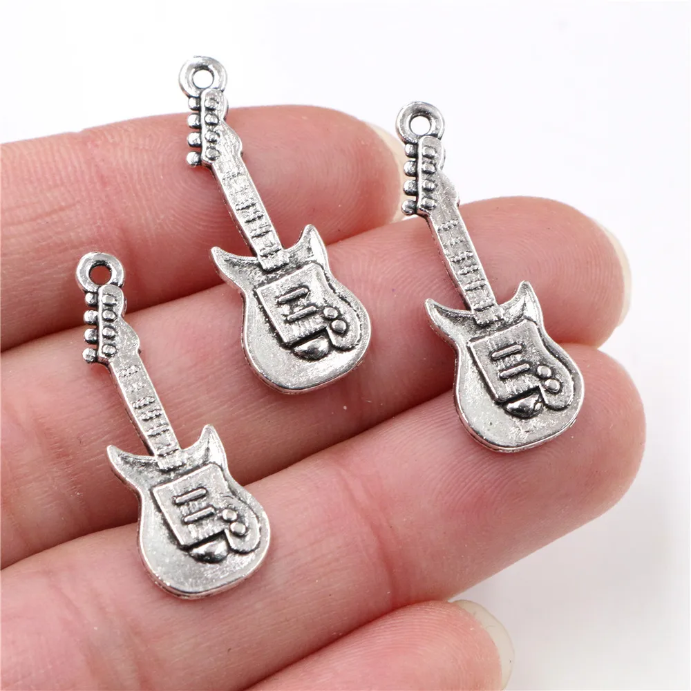 31x11mm 20 sztuk Antique Silver Plated gitara ręcznie robiony wisiorek: DIY dla bransoletki necklace-Q5-01
