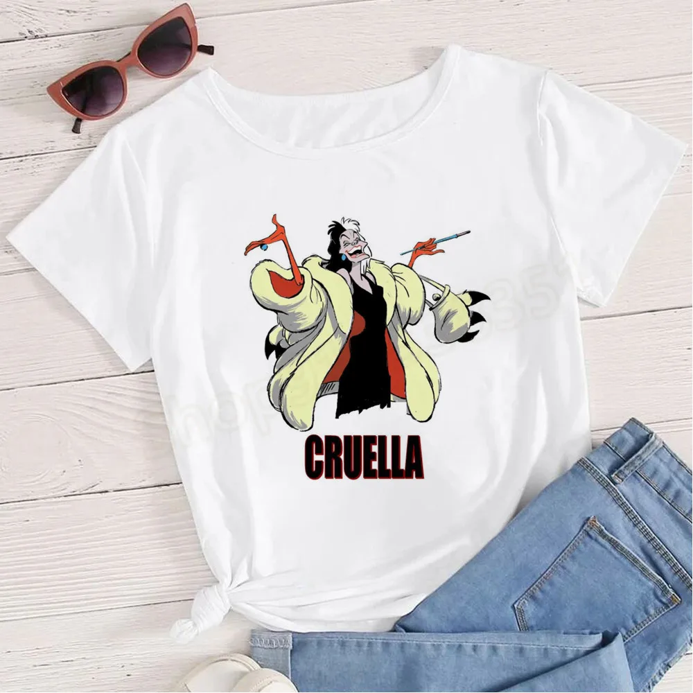 T-shirt girocollo moda donna Cruella De Vil 101 Dalmati maniche corte adatta per tutte le stagioni T-shirt grafiche Y2K Top