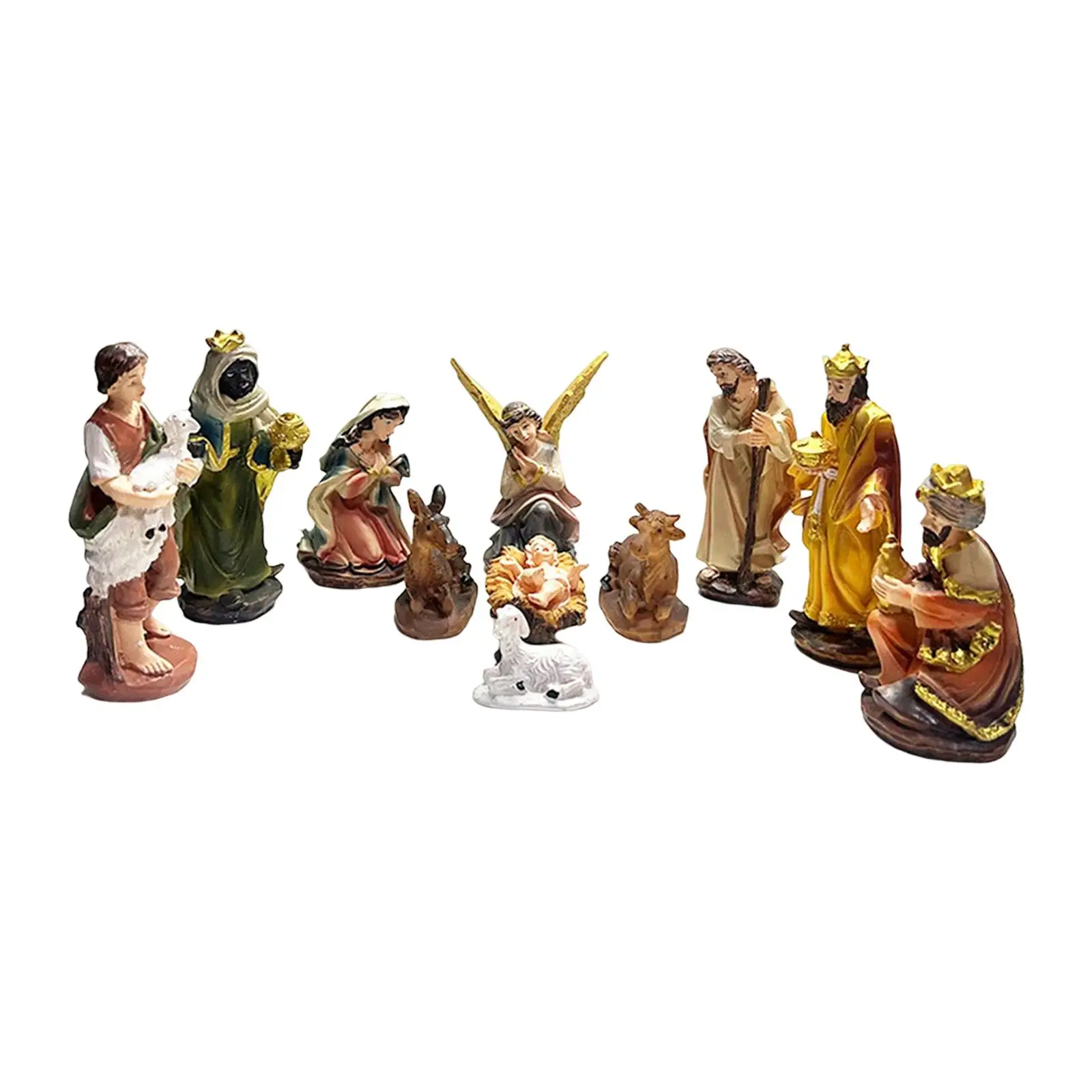 Birth of Jesus Statue Decorative Christian Spiritual Sculpture Resin Nativity Scene Figurine for Home Tabletop Xmas Gifts