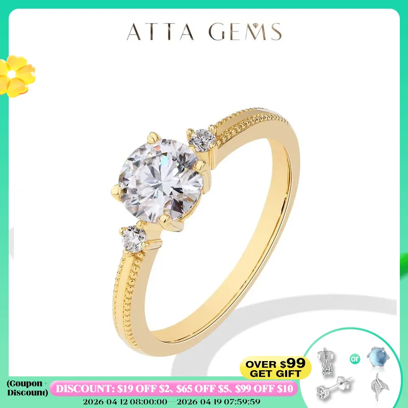

ATTAGEMS 2024 Solid 10K 14K 18K Au750 Gold Moissanite Diamond Rings Round Cut 1.06CTW for Women Engagement Wedding Jewelry Gifts