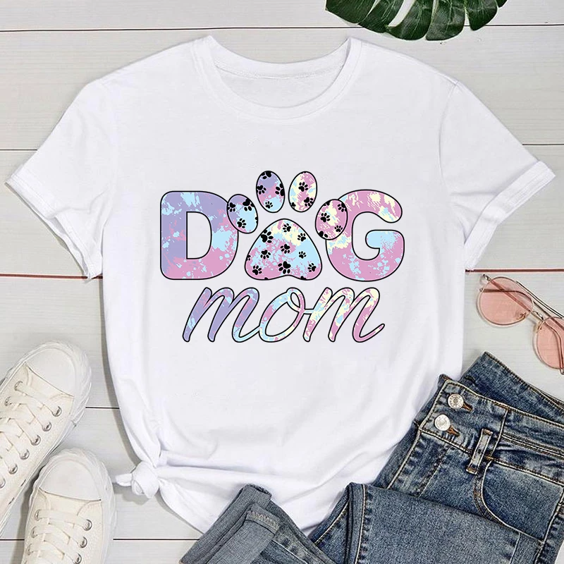 Mother\'s Day T shirt New Dog Mom Print T Shirts Women Casual Round Neck Tees Top Summer Cool Loose Short Sleeve