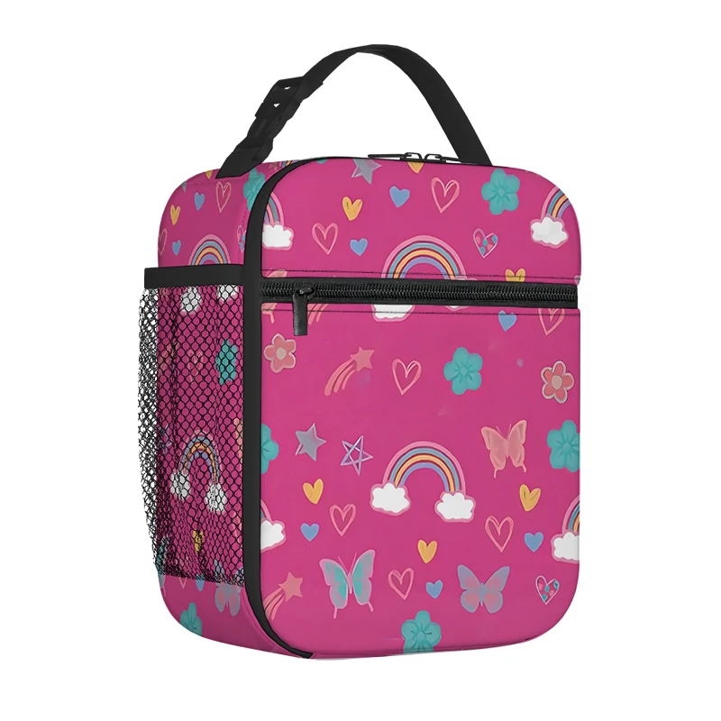Rainbow Pattern Handheld Insulation Lunch Bag for Boy/Girls Best Gifts 2D Flat Cartoon Portable School Bento Outdoor Picnic Bag