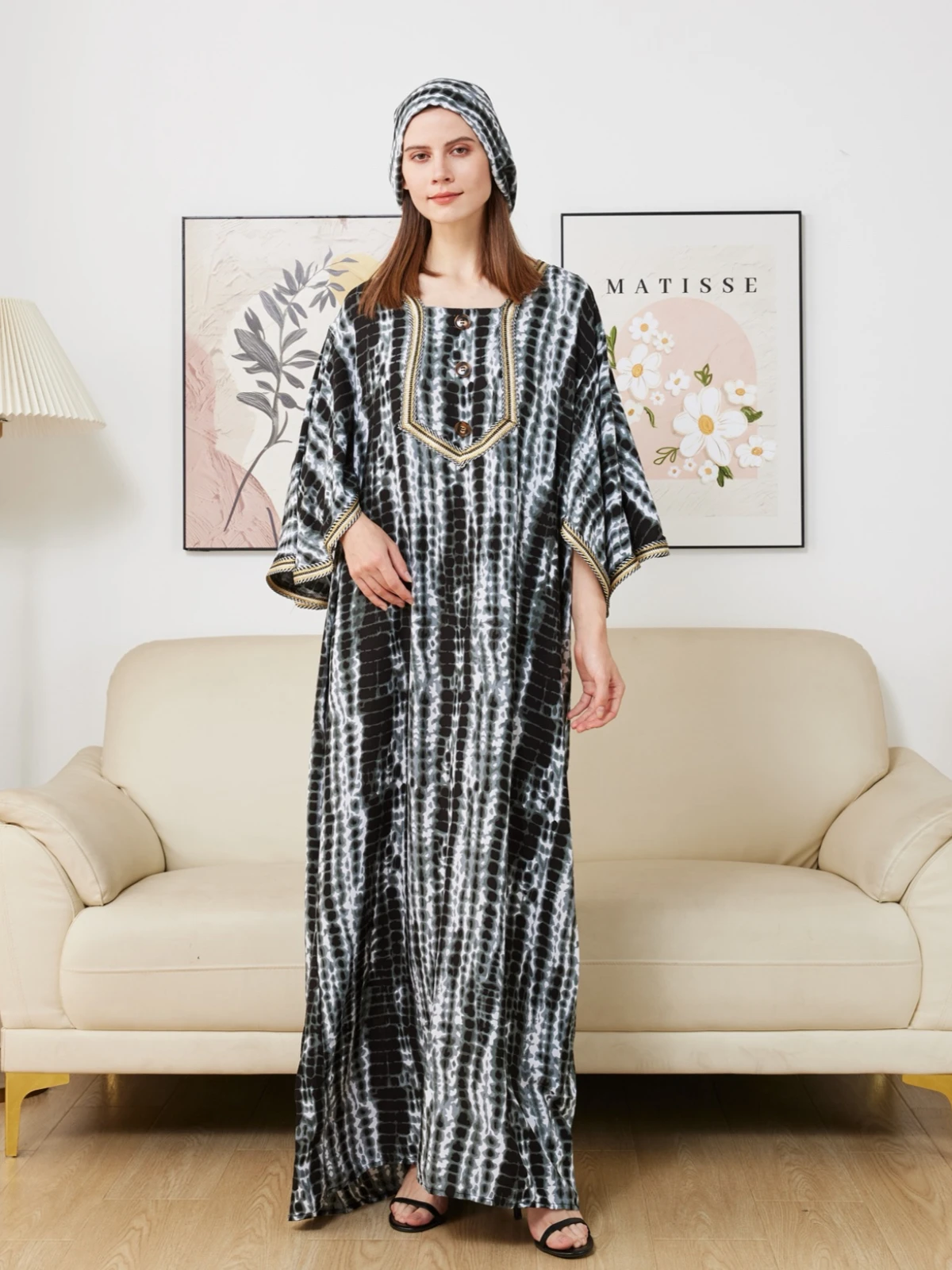 

Новое женское платье 2025 года, свободное платье Boubou с принтом тай-дай, хлопковое летнее исламское платье с рукавами «летучая мышь», Абая, с коротким рукавом, длинное платье для женщин