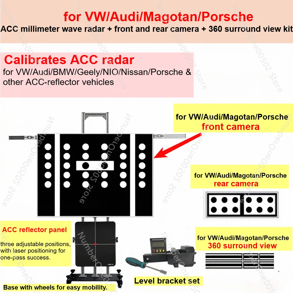 

Универсальный инструмент для калибровки ADAS для VW, Audi, Porsche с радаром ACC mmWave, передней и задней камерами и калибровкой системы кругового обзора 360°