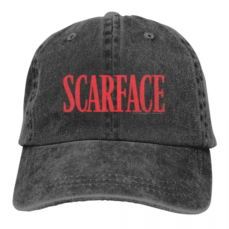 Scarface-gorras de béisbol para hombre, sombrero de mezclilla con estampado impreso, Snapback informal, póster de nombre de texto rojo, exteriores, Verano