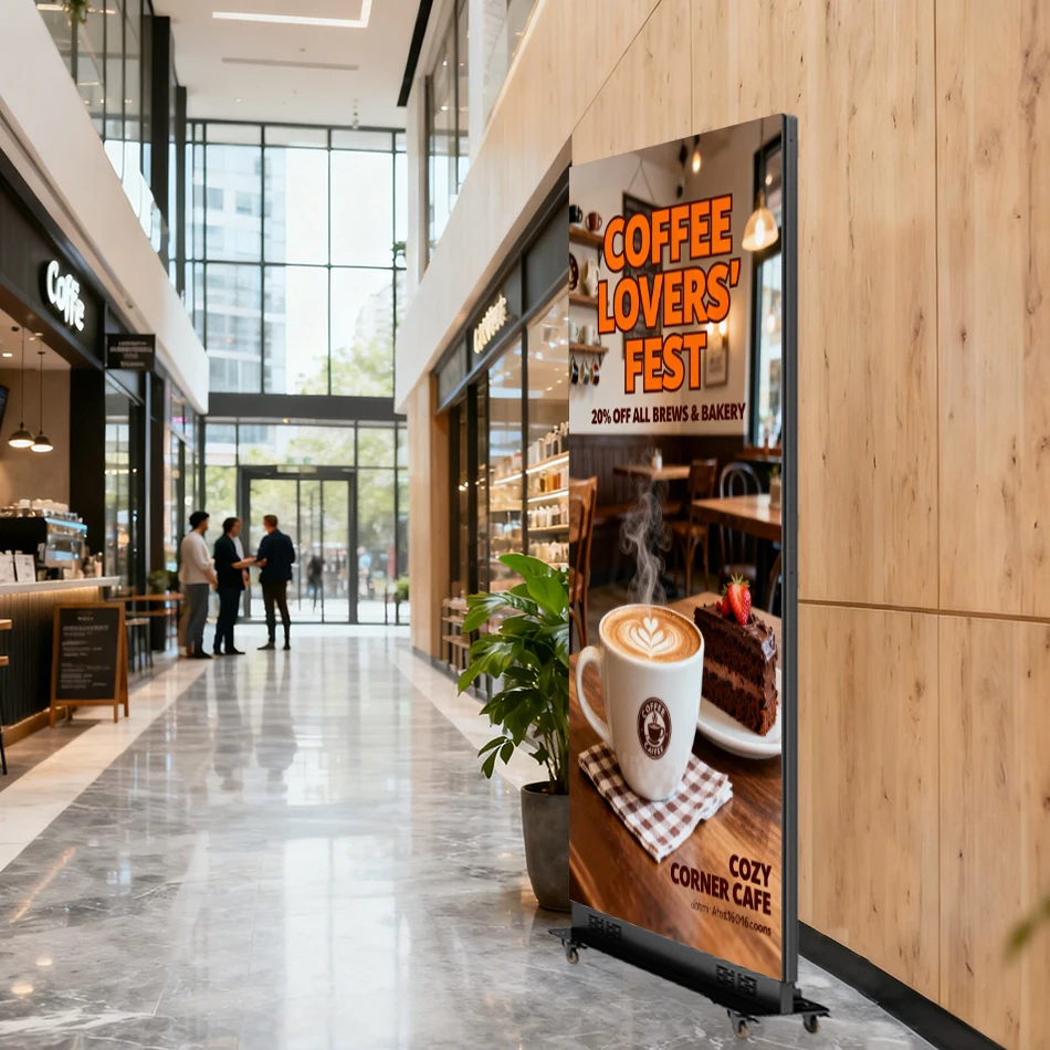 P1.86 LED Folding Advertising Poster Screen, Portable Ultra Thin Indoor Store Event Energy Saving Display for Shopping Malls