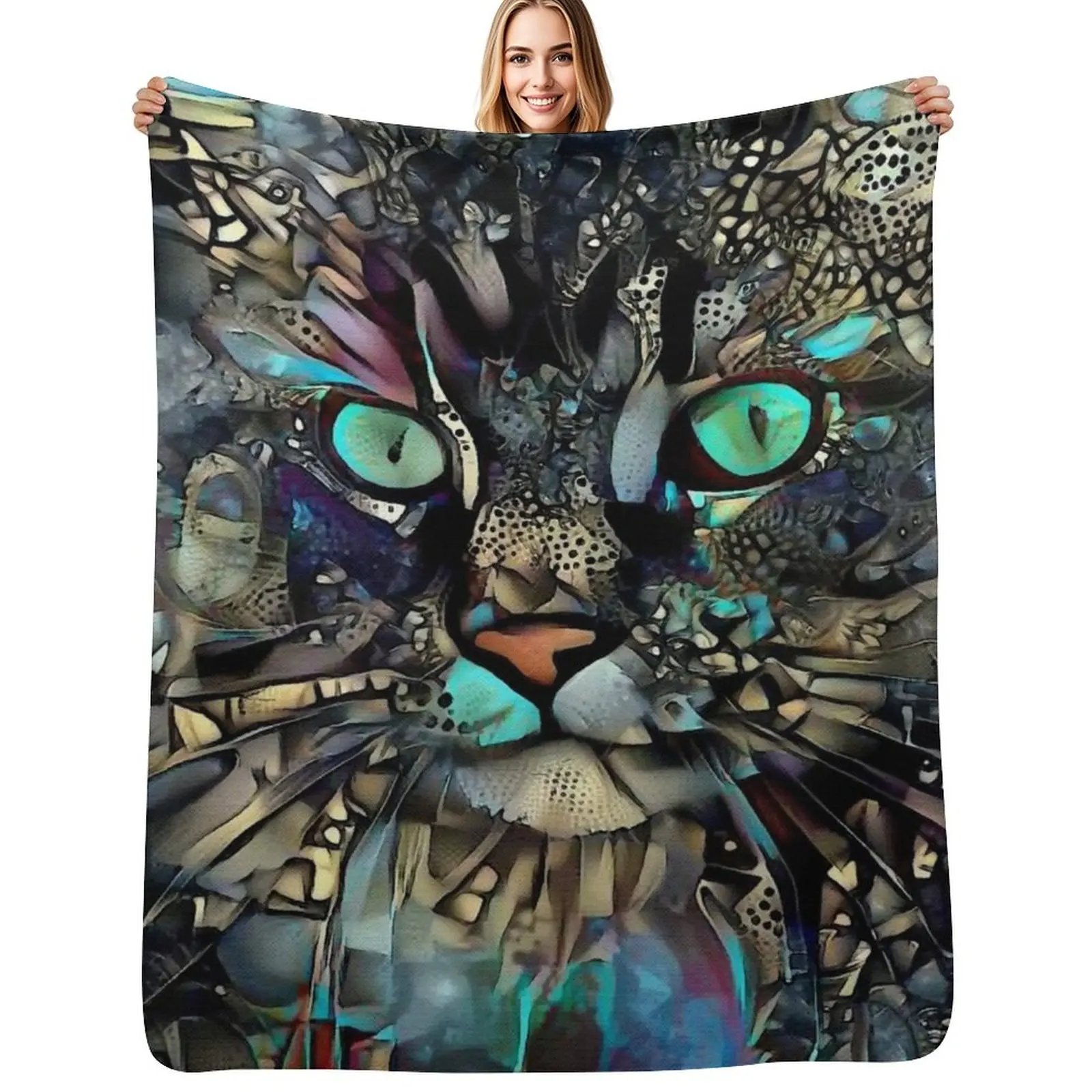 Ojitos, cat, gato, chaton, kitty, lea roche paintings Manta suave y transpirable para dormir por la noche