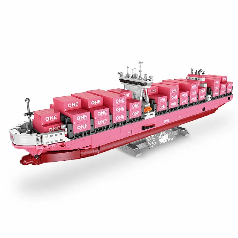 Klemmbausteine Freighter ONE Containerschiff Baustein-Sets Rosa Frachttransportschiff Montage-Baustein-Modell-Kit Erwachsenen-DIY-Geschenk 1446 Teile