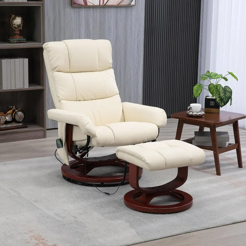 Massage Recliner Chair with Ottoman,Swivel Recliner and Footrest,Faux Leather Reclining Chair with Remote Control andSide Pocket