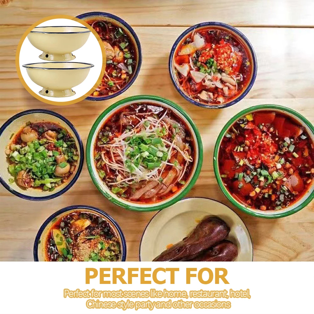 

2pcs Enamel Bowl Retro Chinese Style Rice Bowl Kitchen Tableware Serving Bowls for Home Restaurant Microwave Safe