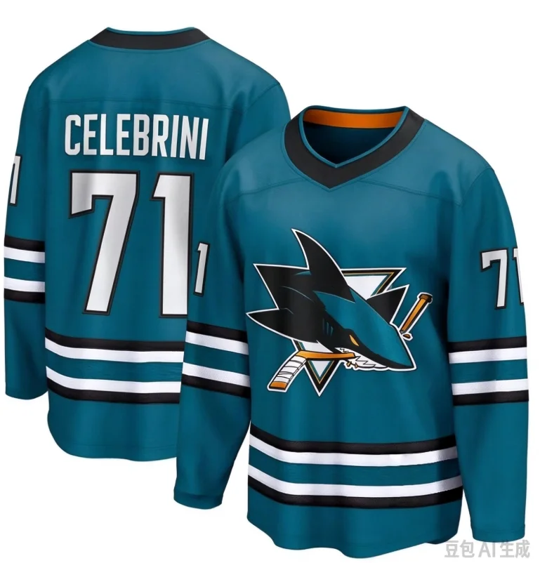 Teal Shark Graphic Ice Hockey Jersey Unisex Long Sleeve 71 Print Sport Training Uniform Men Women Fan Tops Graphic T Shirts