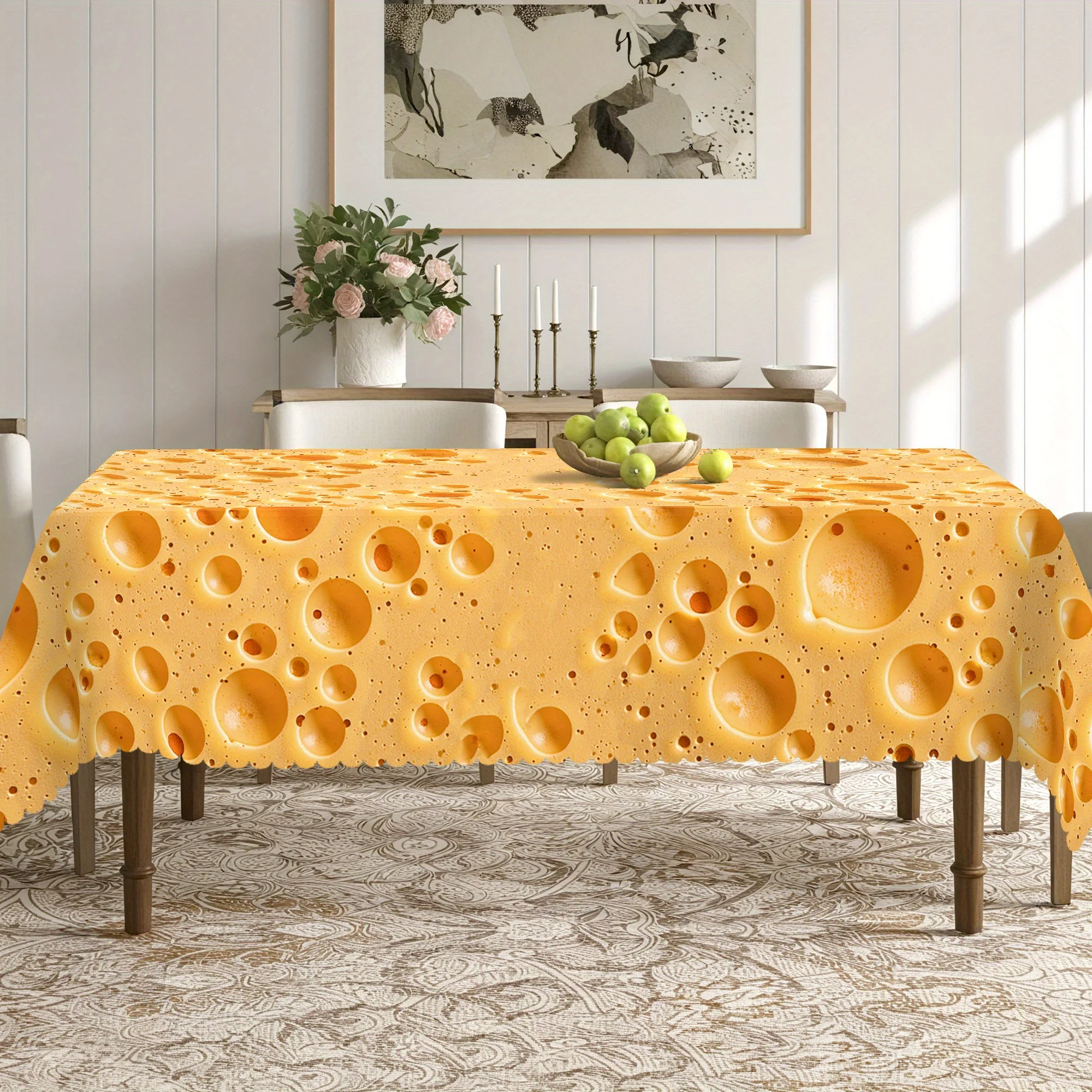 One cheese-patterned tablecloth, made of polyester, suitable for coffee tables.