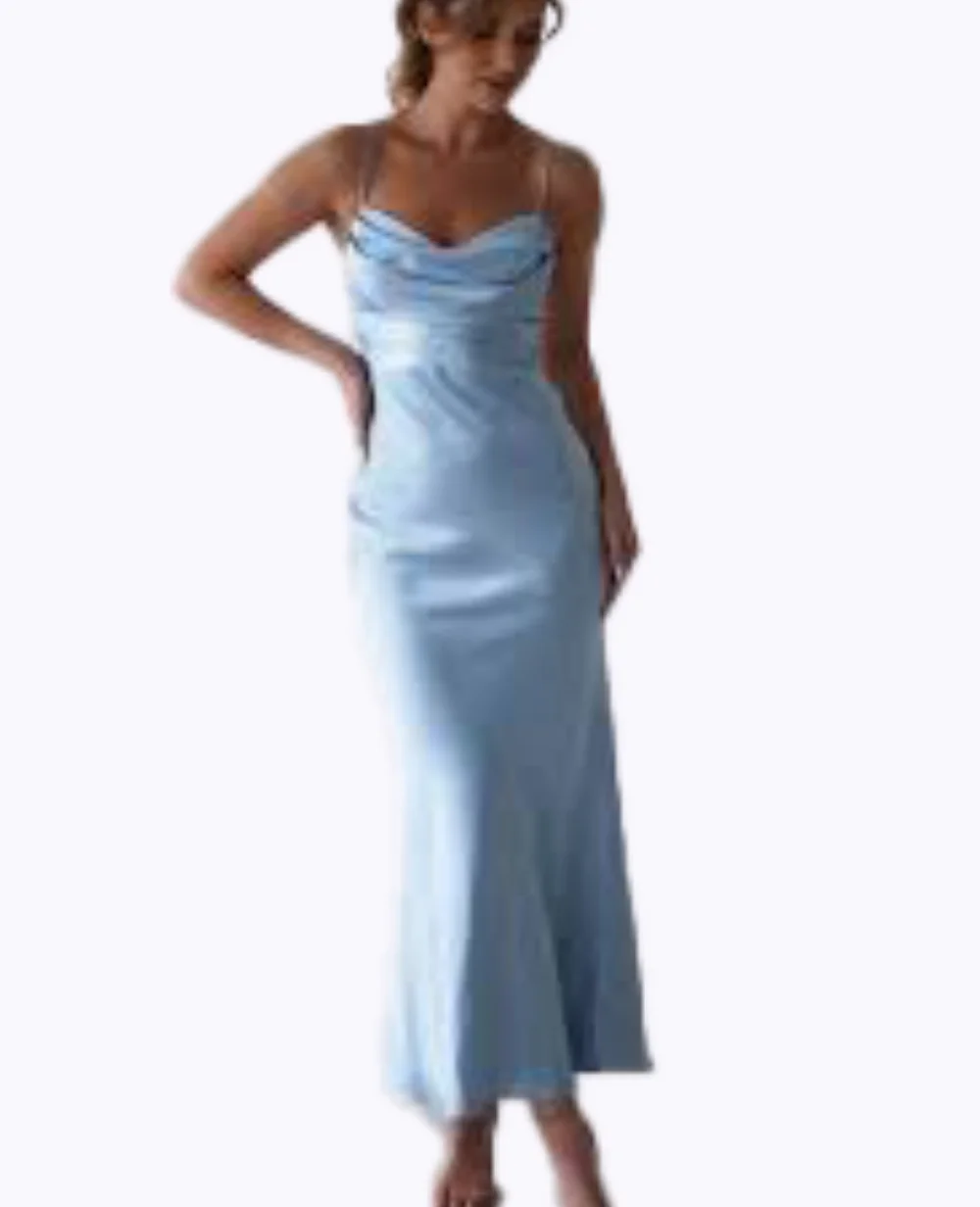 

Bright Blue Spaghetti Strap Bridesmaid Dress Mermaid Cocktail Dress Satin Floor Length Dress Wedding Guest Dresses Customized