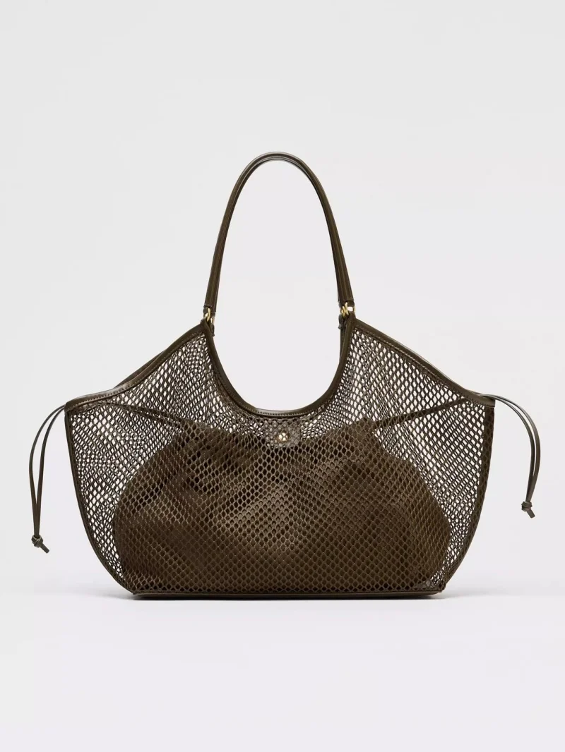 

Women's Large Capacity Mesh Beach Travel Shoulder Bag Casual Shopper Tote Beach Toy Storage Hollow Fishing Net Design