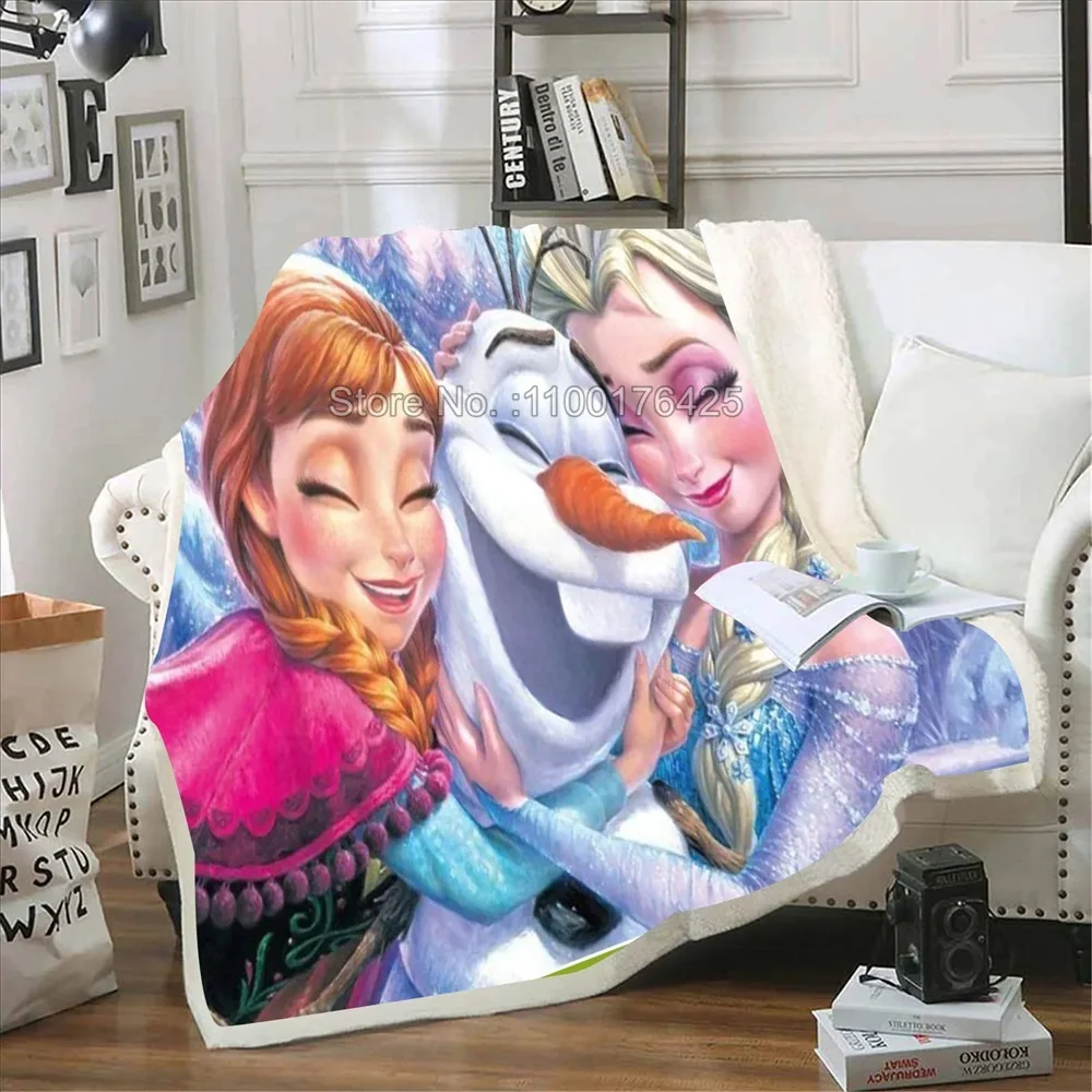 Frozen Cartoon Custom Blanket Modern Kawaii Furry Children Printed Reactive Printing And Throws Fluffy Winter Plush