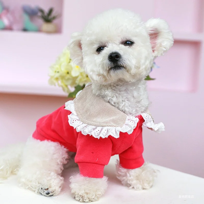 1PC Pet Clothing Cat Dog Spring and Autumn Rose Red Pet Collar Little Bear Cute Coat Suitable for Small and Medium sized Dogs